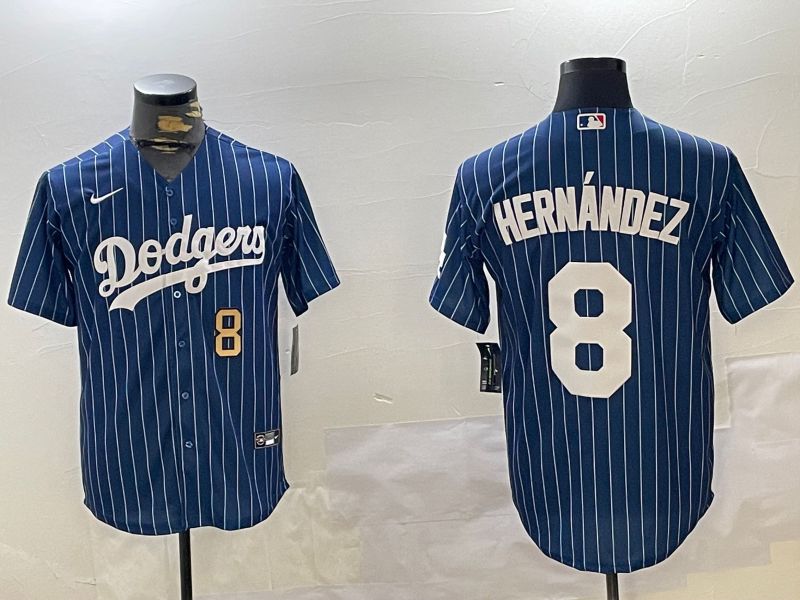 Men Los Angeles Dodgers #8 Hernandez Blue Stripe Game 2024 Nike MLB Jersey style 11205->los angeles dodgers->MLB Jersey